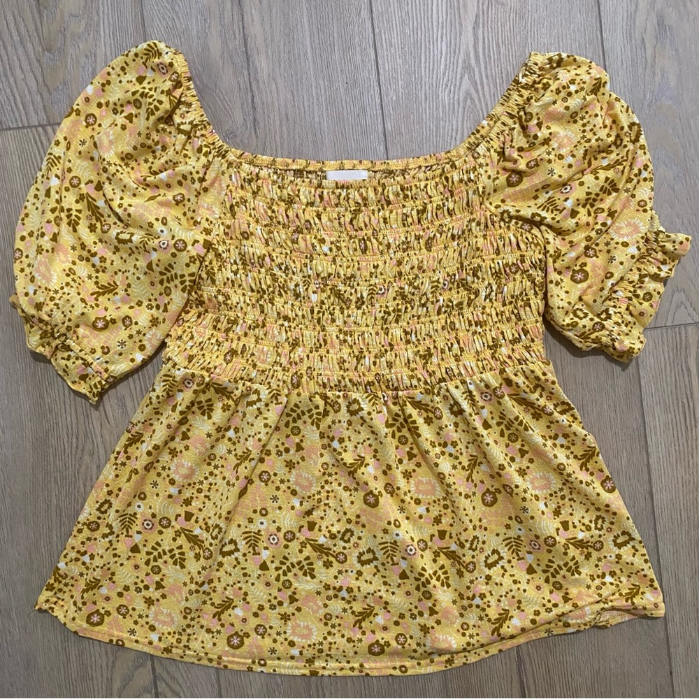 Melloday Smocked Yellow Blouse